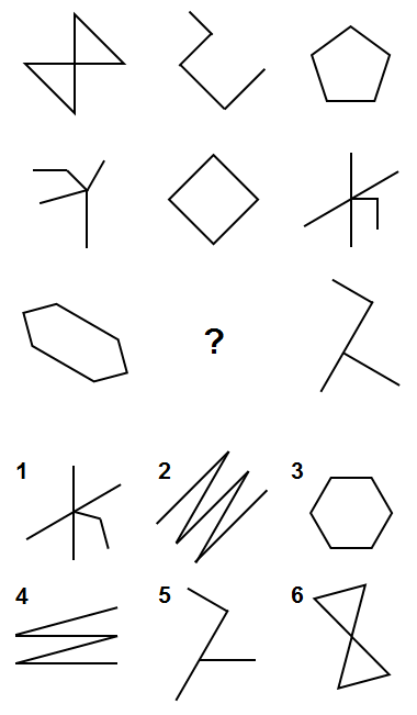Тест на iq № 2. Вопрос №26. Выберите рисунок, который необходимо добавить вместо знака вопроса.