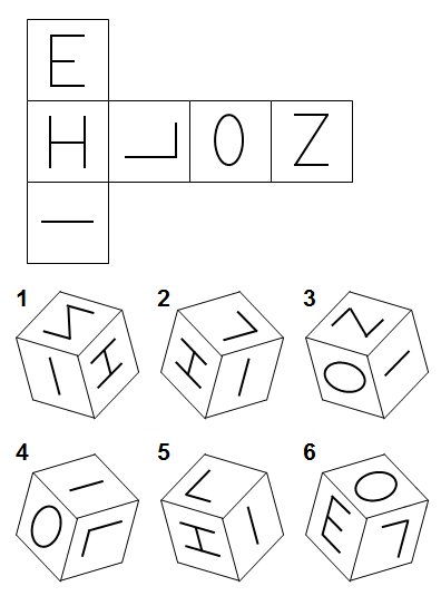 Тест на iq № 4. Вопрос №13. Какие два куба из шести являются правильными?