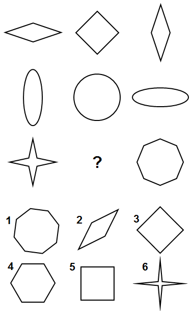 Тест на iq № 4. Вопрос №20. Выберите рисунок, который необходимо добавить вместо знака вопроса.