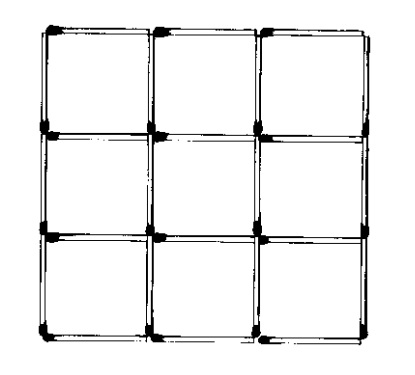 Головоломки, задачи, загадки, игры. Со спичками. Ответ на задание №38. Как при помощи 24 спичек выложить 9 квадратов?