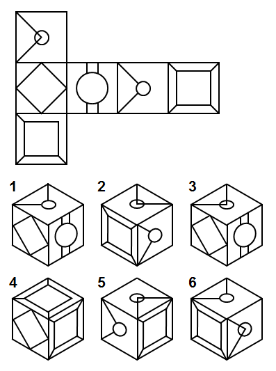 Тест на iq № 4. Вопрос №17. Какие два куба из шести являются правильными?