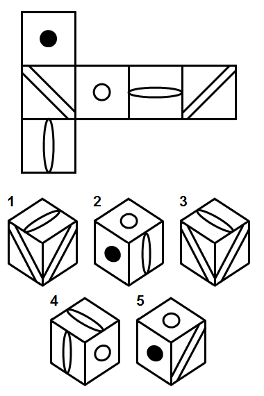 Тест на iq № 1. Вопрос №6. Какие два куба из пяти являются правильными?