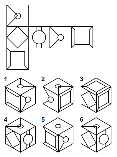 Тест на iq № 3. Вопрос №14. Какие два куба из шести являются правильными?