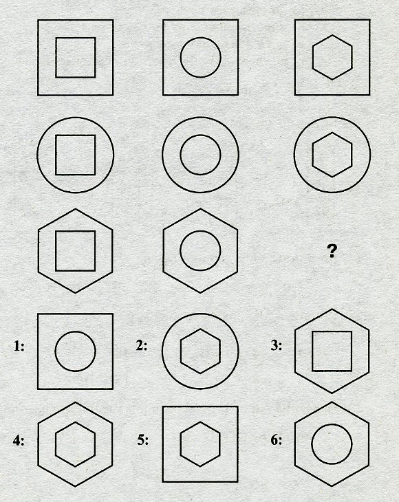 Тесты на iq. Тест на iq № 1 с вариантами ответов. Вопрос №18. Выберите из шести пронумерованных фигур ту, которая дополняет ряд.