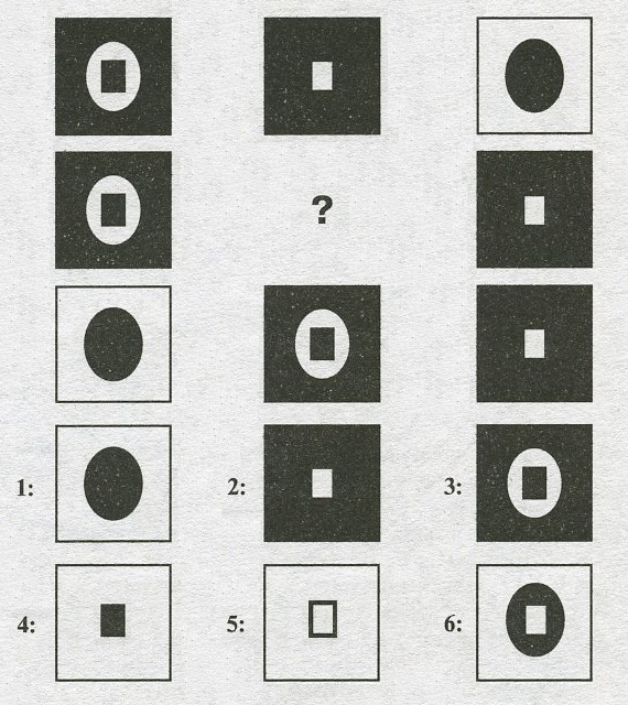 Тесты на iq. Тест на iq №8 с вариантами ответов. Вопрос №24. Из шести пронумерованных фигур выберите нужную.